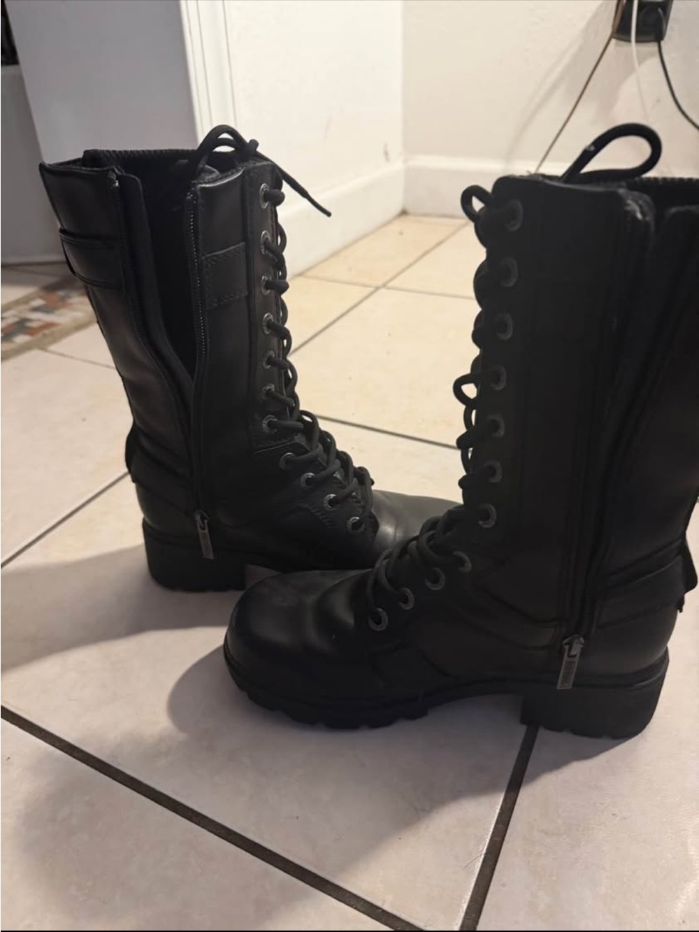 Harley-Davidson Women's Black Lace-Up Tactical Boots with Side Zippers
